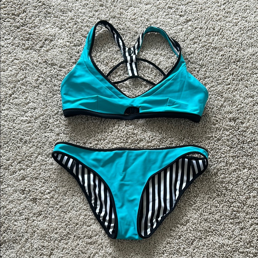 Lululemon Athletica Blue and Black Bikini with Strappy Back